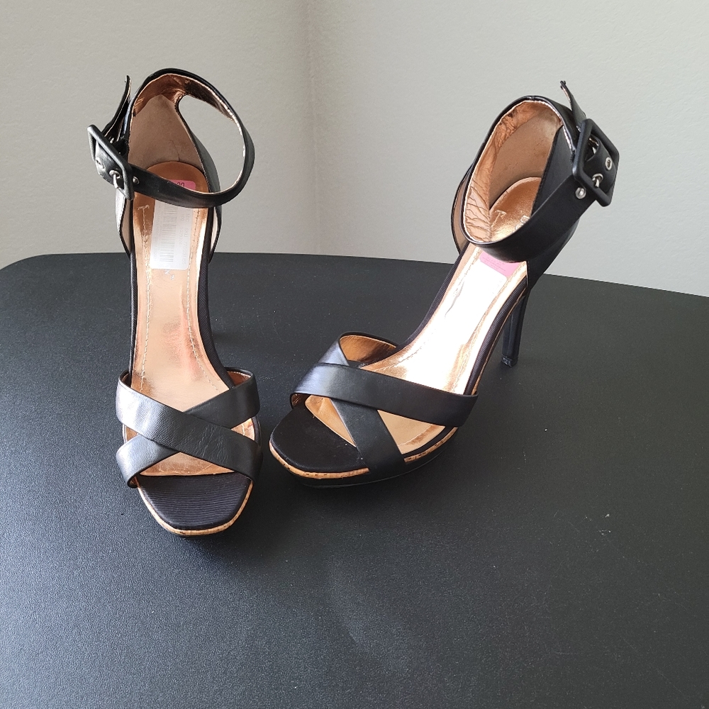 BCBGeneration New, never worn ankle strap heels, black, 5" heel, Size 9.5